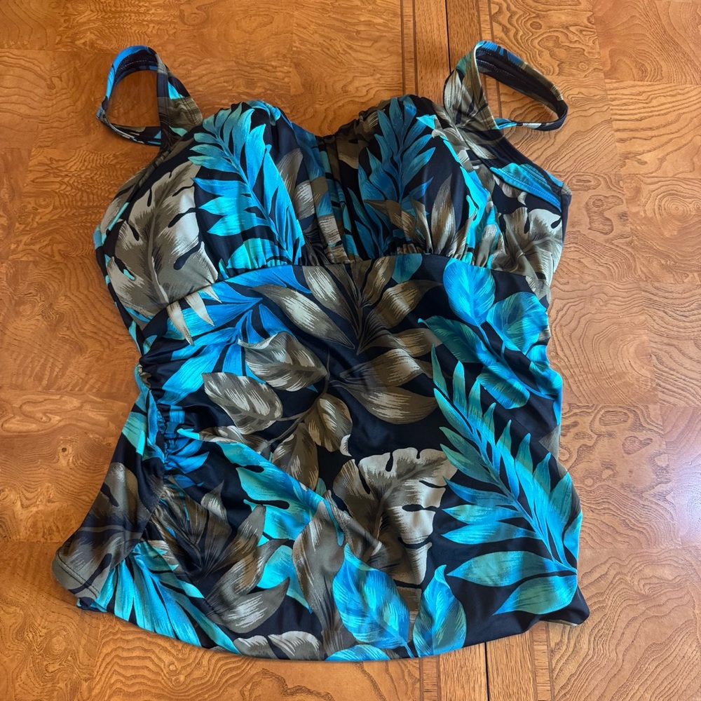 Lands' End Blue and Black and Brown swim top